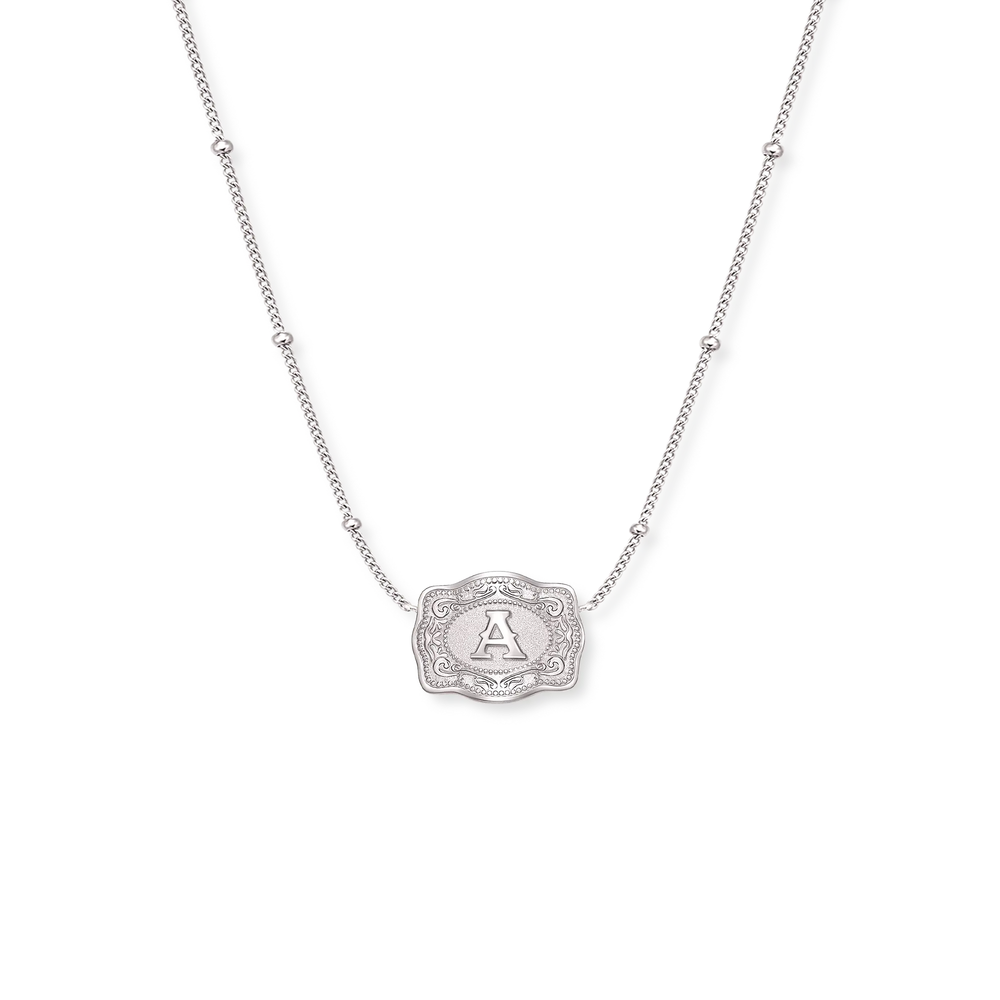 SpurWest Ultra Mini Belt Buckle Necklace (Initial) - Silver