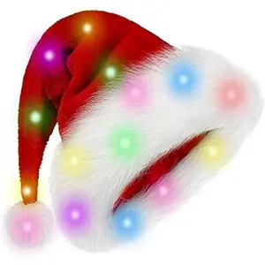 Adult and Kids Velvet Santa Hats with Colorful LED Lights, Unisex Christmas Hat For Xmas New Year Christmas Party,christmas decorations