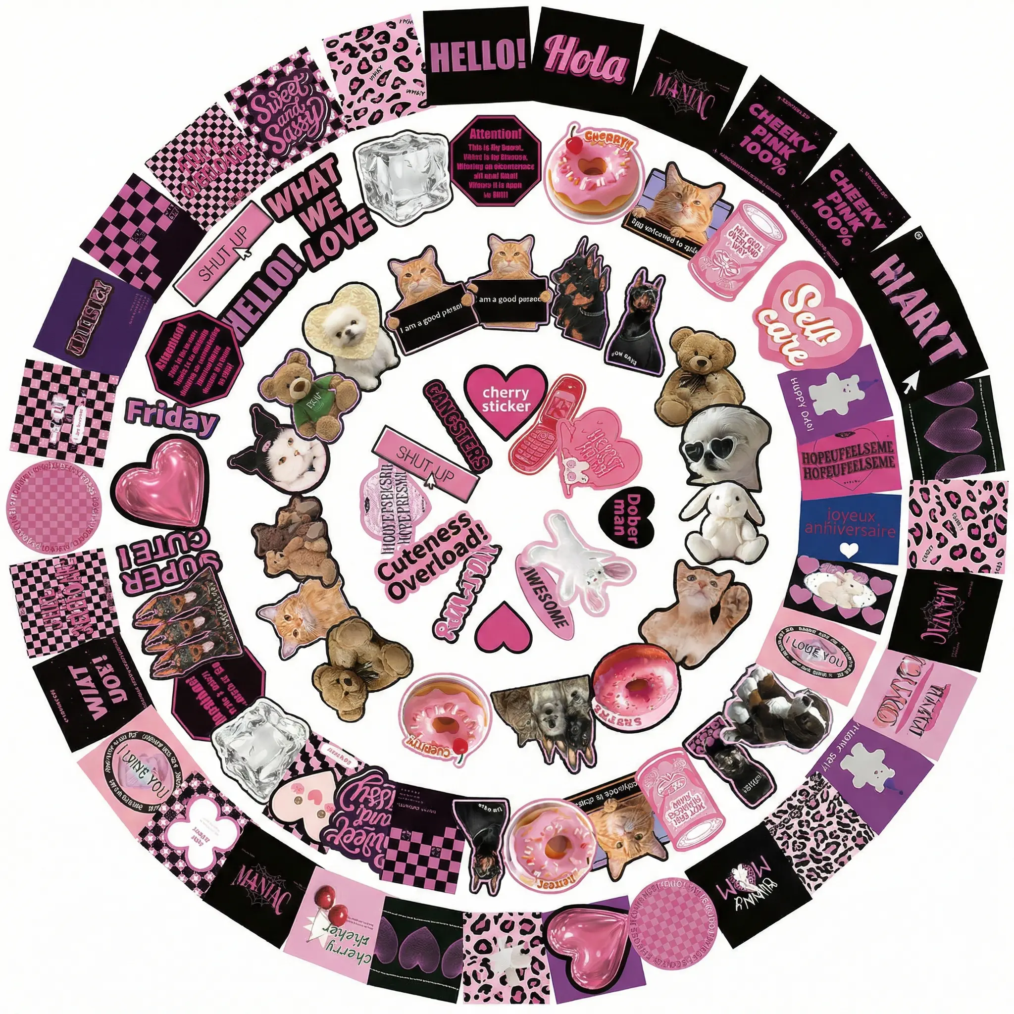 110PCS Pink & Black Coquette Aesthetic Stickers Pack, Cool Girl Vibes Decals | Perfect for Water Bottles & DIY Crafts,  Vintage Gothic Y2K Dark Vibes Waterproof Vinyl Decals for Phone Case Guitar Laptop Teens Girls Gifts