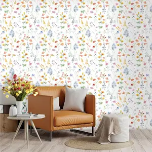 1 roll of pastoral fresh style floral pink orange flower branches and leaves printed pattern wallpaper suitable for bedroom living room kitchen bathroom wardrobe and other home decoration wallpaper