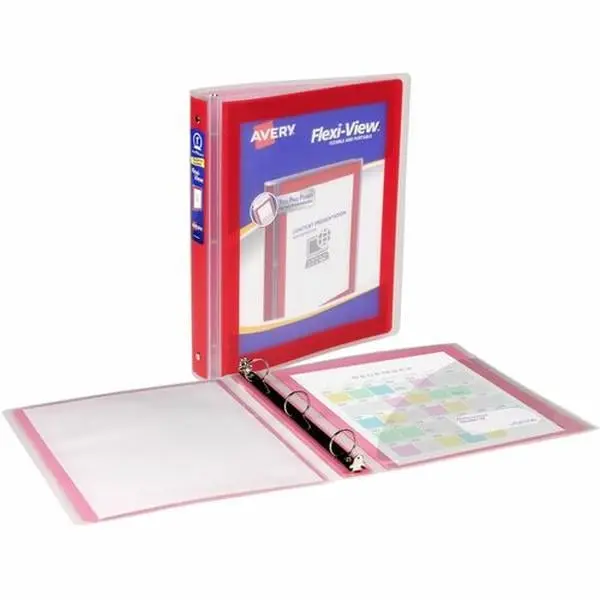 Avery AVE17606 Red 1 in. 3 Ring Flexi-View Binder with Pockets, 175 Sheet Capacity - Custom Ring Bound Binders for Office Supplies