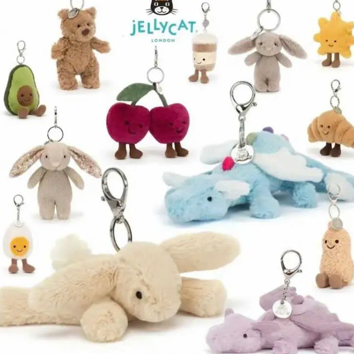 Jellycat Mini Plush Keychain - Adorable Plush Bag Charm, Soft Cuddly Toy Keychain, Cute Aesthetic Accessory for Backpacks, Purses & Gifting