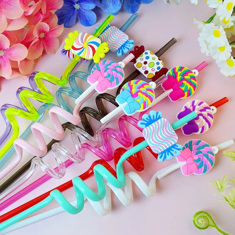 10pcs Candy Lollipop Cute Drinking Straws, 27cm Reusable Spiral Straws, Food Safe Pet Material, Perfect for Beach, Pool, Birthday Parties, Water, Milk, Juice