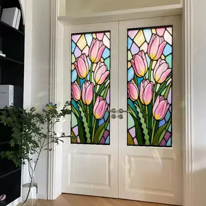 Tulip Static Sandblasted Glass Sticker Privacy Film Window Sunshade UV Protection Insulation (17.77in X 39.37in), 1 Sheet/2 Sheets