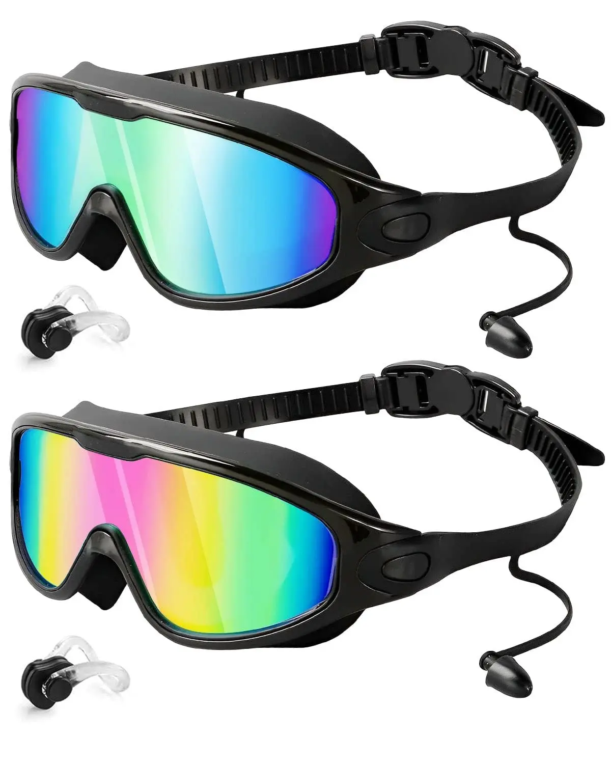 Swim Goggles 2 Pack, Wide View Anti Fog&UV Swimming Goggles for Audlt, No Leaking Swim Glasses for Men Women Kids Outdoorfun nose cover swim glass rantizon swim comfortable fit