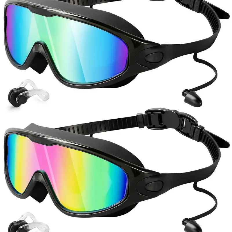 Rantizon 2-Pack Adults & Youth Eye-Friendly Swimming Goggles, Silicone Waterproof Sealed Leakproof Wide View Anti-Fog UV-Protective Glasses with Nose Cover for Outdoor Water Sports