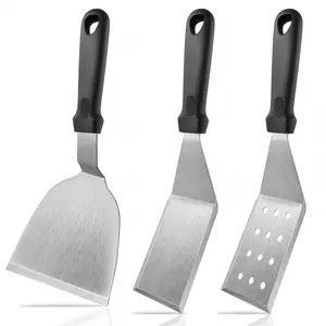 3-piece stainless steel kitchen utensil set, heavy-duty large-sized metal spatula, suitable for outdoor grilling, cast iron frying pans, pancakes, eggs, omelets, steaks, hamburgers, and other grilling tool sets