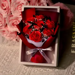 1 pcs Luxury Faux Rose Bouquet Soap Rose Bouquet Gift Box Artificial Flowers for Birthday Festival Home Decoration Valentine's Day Gift for Girlfriend