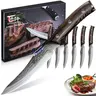 SYOKAMI Kitchenware Thick 6-Piece 4.8in Modern Non-Serrated Wooden Handle Steak Knives Set, High-Carbon Stainless Steel Blades, Full Tang, Ergonomic Shape for Long Cuts, Razor-Sharp Cutting Utensils, Gift Box for Wedding/Birthday