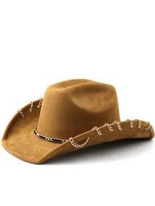 Suede Western Wide-Brim Hip-Hop Cowboy Hat for Men and Women, Punk Fedora, Cowgirl Hat