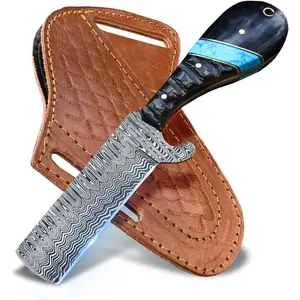 8"Handmade Damascus Hunting Knife,  Fixed Blade Knife with Sheath, Full Tang Cowboy Knife, Skinning Knife, EDC Bull Cutter Knife for Outdoor Camping Fishing gear