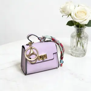 Women's 1PCS Leather Keychain - Cute Bag Charm, Car Keyring with Colorful Strap, Small Purse Accessory, Mini Gifts for Coworkers, Mother's Day Gift for Her