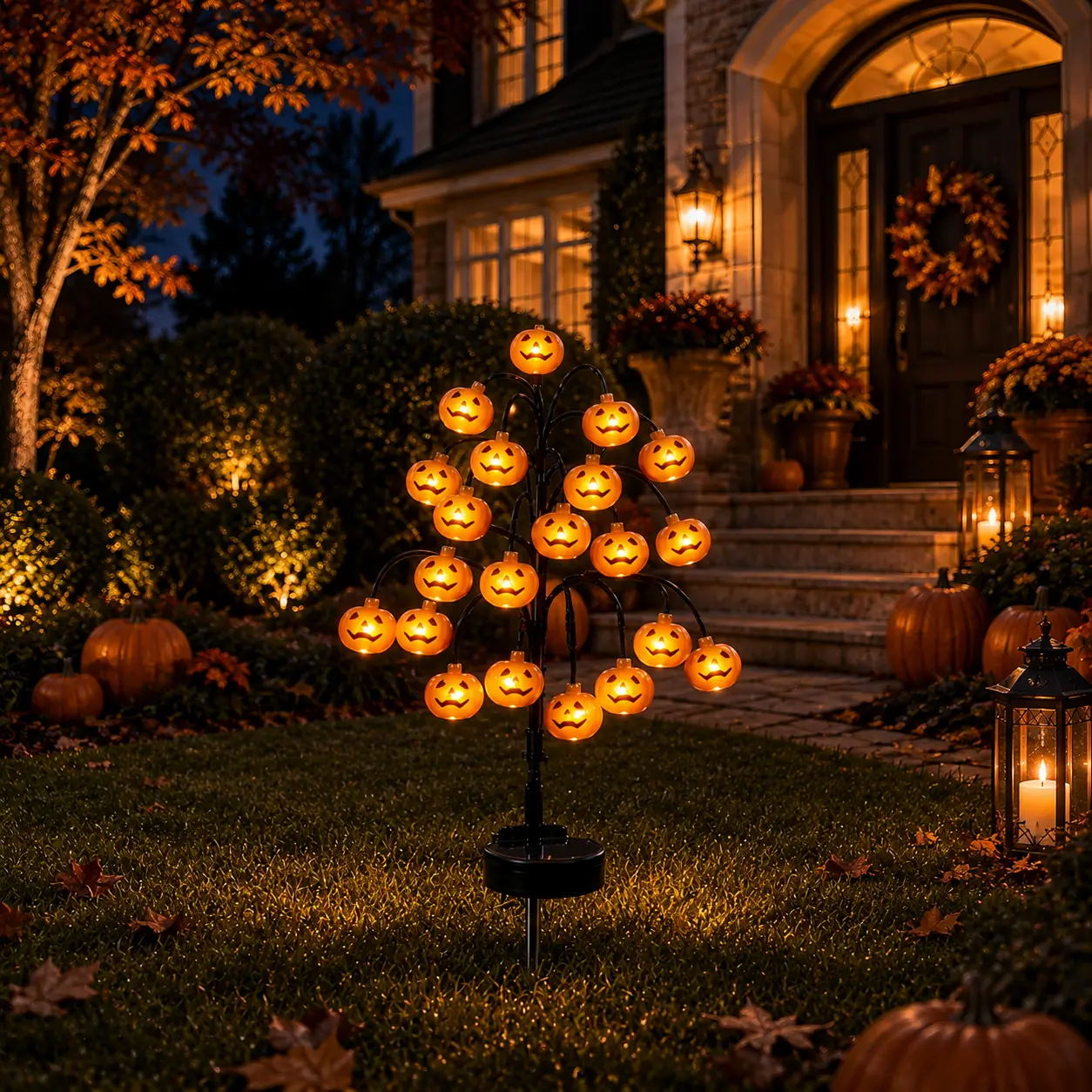 Spooky Solar Halloween Pumpkin Tree Lights – 20 LED Lighted Lantern Outdoor Garden Stake – Waterproof Yard Decor for Lawn, Pathway, Porch, Flowerbed, Holiday Party Decoration,Spooky Season Gift, Powered Decor for Garden Yard Lawn Halloween Party