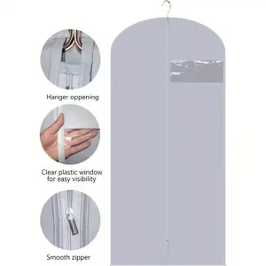 4 Pack Extra Long Garment Bags with Zipper Closure, Heavy Duty Clear Clothes Covers, Dust & Moisture Proof with Hanging Hooks for Travel & Wedding