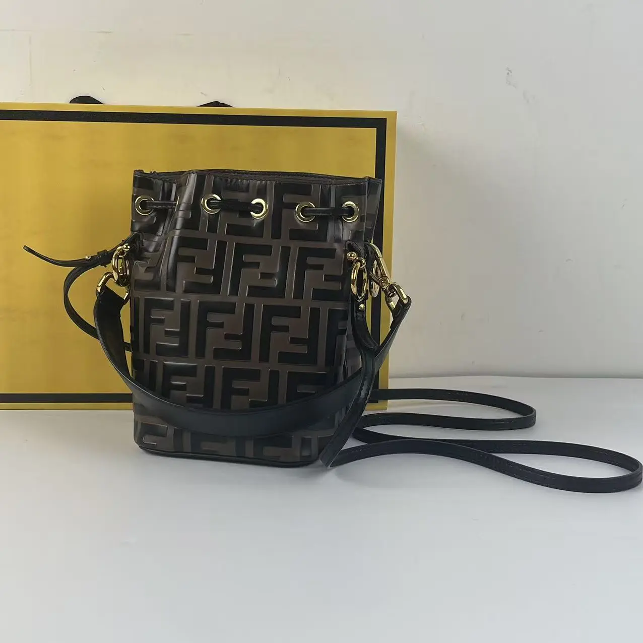 Pre-owned FENDI FF Embossed Mini Bucket Crossbody Bag Fashionable Pre Loved Luggage & Bags Collection Piece, Fashionable Crossbody Bag