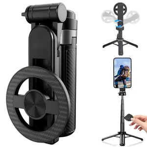 JUSIEX 4-in-1 Multifunctional Magnetic Selfie Stick with Remote, 360° Rotation Phone Tripod, Portable Extendable Mini Tripod Camera Grip Phone Stand for Selfies Video Recording Vlogging, Pocket Size for iPhone & Android, Travel Essentials