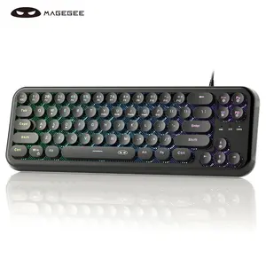 MageGee TS91 Retro Typewriter Style 60% Compact Keyboard - 68 Keys RGB Backlit Wired Keyboard with Round Punk Keycaps, Silent Mechanical Feel, 19-Key Anti-Ghosting for PC/Laptop/Mac