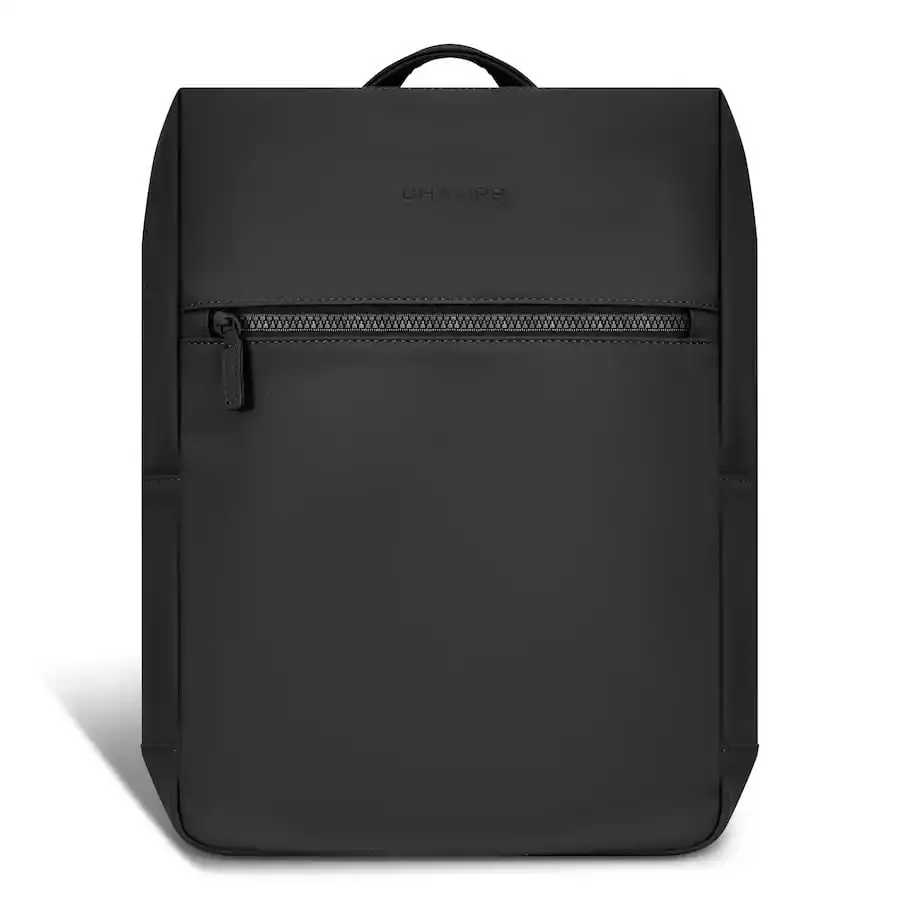 Champs TB-1007-BLACK Onyx Collection Modern II Waterproof PU Laptop Backpack, Black Functional Luggage Bag, Waterproof Pu Laptop Bags, Compression Strap, Rfid, 14.1 Inches, 14.1" Laptop And Tablet Sleeve