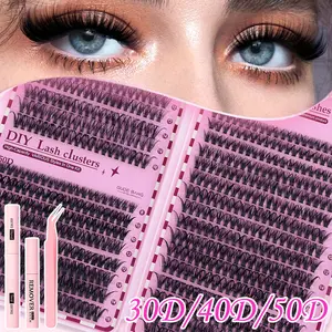 640 pieces, 30D/40D/50D, high capacity, false eyelash extension kit, DIY Eyelash Extensions, standalone cluster kit, D-curled, includes adhesive, sealant & application tools