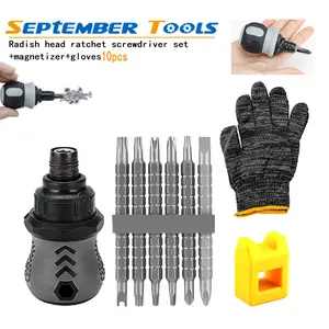 10pcs Mini Ratcheting Multi-Bit Screwdriver Set Quick Change Magnetic Bits Hand Tools for Home Repai