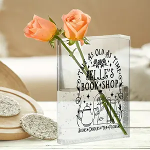 1pc Vintage Book-Themed Acrylic Vase - Elegant Rectangular Clear Book-Shaped Centerpiece with Rounded Edges - Ideal Gift for Book Lovers Birthday Housewarming Wedding Bookend Display - Novel and Unique Pattern Design