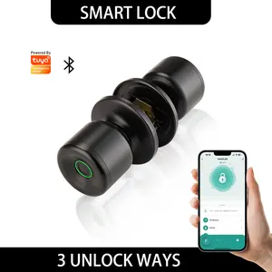 Smart Fingerprint Door Lock Black Cylinder 3 in 1 Keyless Entry with App Control Backup Key Local Data Storage for Bedroom Door Apartment Garage Home Office