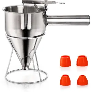 40 Oz Pancake Batter Dispenser, Stainless Steel 4 Caliber Funnel Cake Dispenser with Stand, Pancake Mix Dispenser with Handle, Funnel Cake Maker for Cupcakes, Muffins, Waffle and Baked Goods