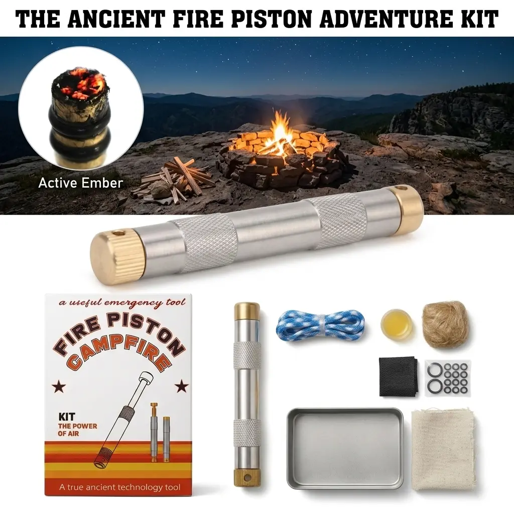Manual Fire Piston Ignition Tube, Compact Outdoor Fire Starter | Emergency Survival Gear for Bushcraft, Camping, Backpacking Adventures, Wood Stove Use, Scientific Demonstration Tool for Preppers