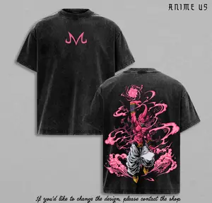 Majin Buu Vintage Washed Anime T-Shirt | Kid Buu Pink Energy Graphic Tee | Oversized Streetwear Retro Shirt | Heavy Cotton Gift for DBZ & Anime Fans
