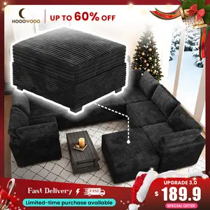HOOOWOOO 32.7 inches Ottoman Seat Module for Modular Sectional Sofa Couch Loveseat, Customizable DIY Combination L, U, V Shaped Plush Corduroy Sofas Couches for Living Room, Apartment, Black