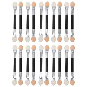 20pcs Double-ended Eyeshadow Brush and Eye Shadow Sponge Applicators Set with Aluminum Handle for Precise Makeup Application, Professional Cosmetic Tools for Eye Shadow Blending, Cosmetic Brushes
