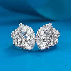 New 925 Silver Phantom Butterfly Ring Women's Layered Multiplay Butterfly synthetic Moissanite ring