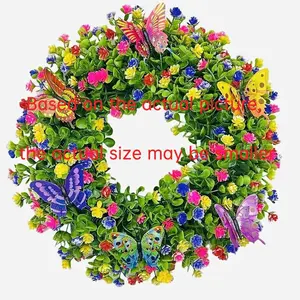 Colorful Butterfly Wreath, Artificial Flower Wreath, Decorative Wreath for Home Garden Yard Farmhouse Door, Seasonal Home Decor, Fruit, Ornaments