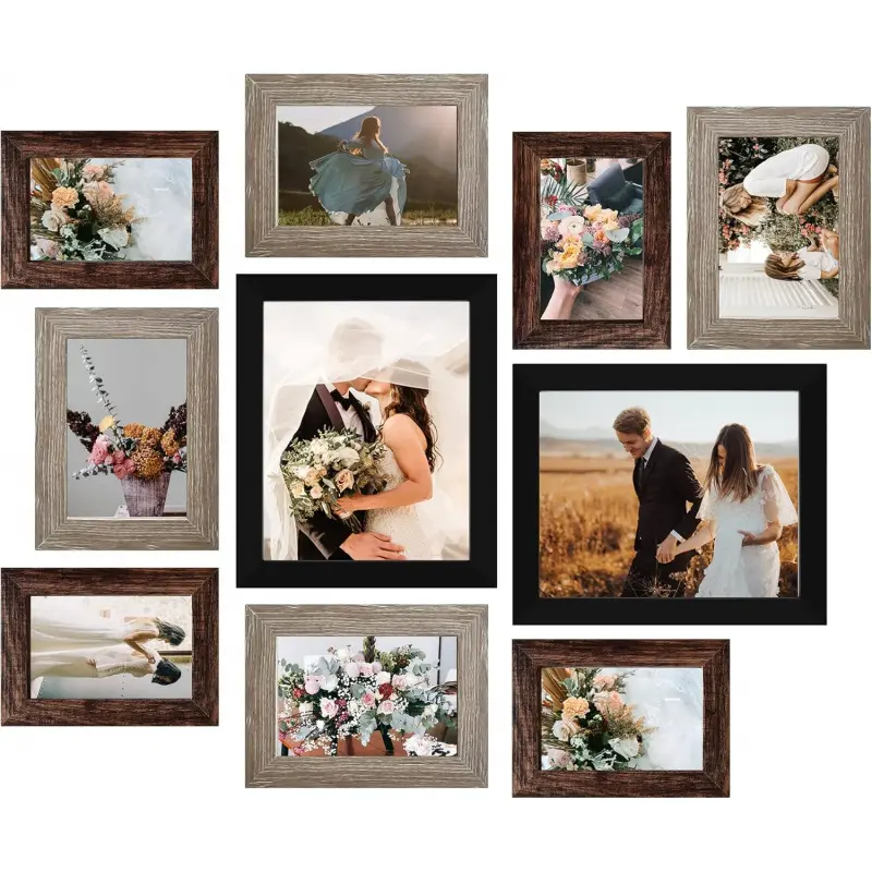 10-Pack Wood Picture Frames Set - Minimalist Design Wall & Tabletop Frames for Home Decor Gallery Wall Collage, Including 8x10, 5x7, 4x6 Sizes in 3 Different Finishes