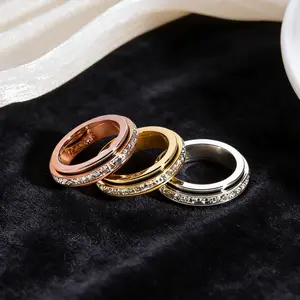 3-Pack Anxiety Spinner Rings Set – Titanium Steel Fidget Band with CZ | Stress-Relief Rings for Women & Men | Perfect Black Friday & Christmas Gift for Her, Him, Friends, Couples | Comfort Fit (Size 5– 12 ) ring beautiful  rings rotatable promise lucky ri