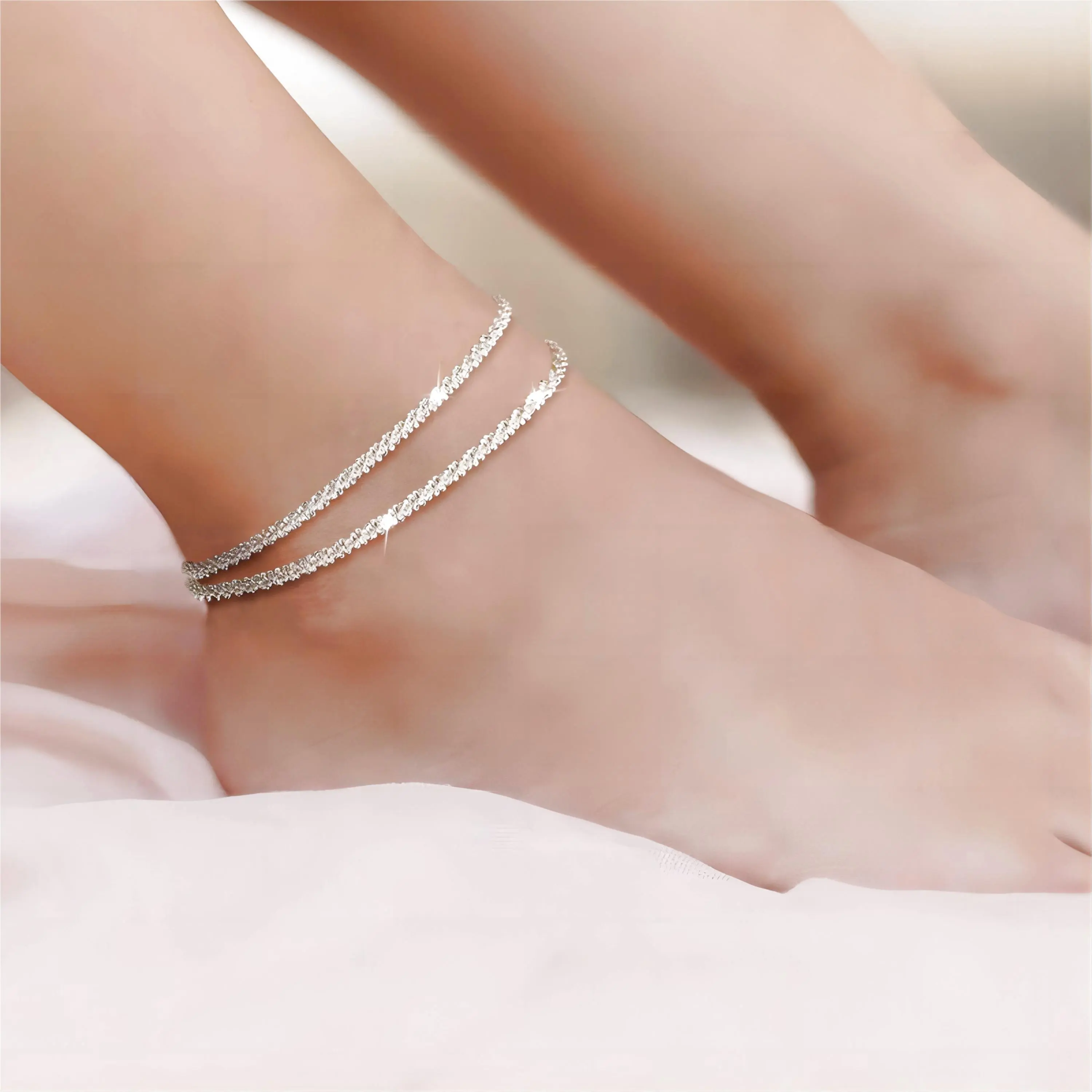 Tewiky Ankle Bracelets for Women, Glitter Waterproof Adjustable Anklet for Women, Layered Anklets, Summer Beach Anklet Jewelry for Women Gift telugu anklet