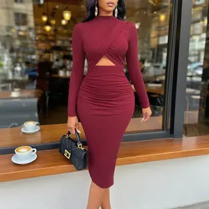 Elegant Fashion Women's Solid Color Bodycon Dress Cut Out Mock Neck Long Sleeve Casual Spring Fall Ideal for Daily Outdoor Wear
