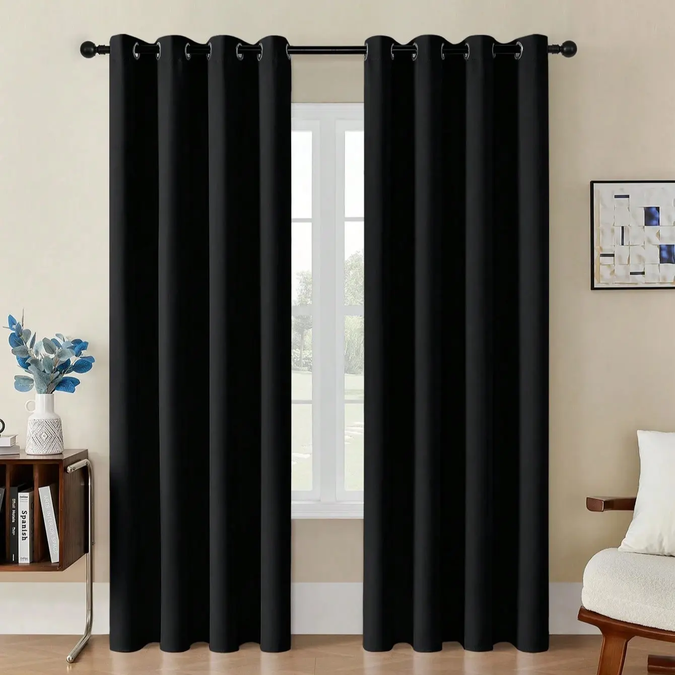 Blackout Curtains for Bedroom & Living Room, Ready Made Curtains, Super Soft Solid Thermal Insulated Eyelet Design, Perfect for Natural Light Control, Blackout Window Cover