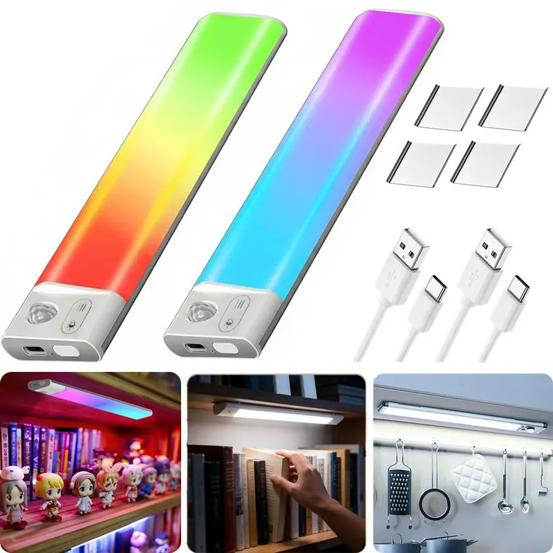 4-Pack Motion Sensor Night Light – USB Rechargeable LED Cabinet Lights, Magnetic Stick-On, Auto On/Off, Wireless Motion Activated, Dusk to Dawn Sensor, Perfect for Closet, Stairs, Kitchen, Bedroom, Hallway, Bathroom – Great Home Safety Gift!