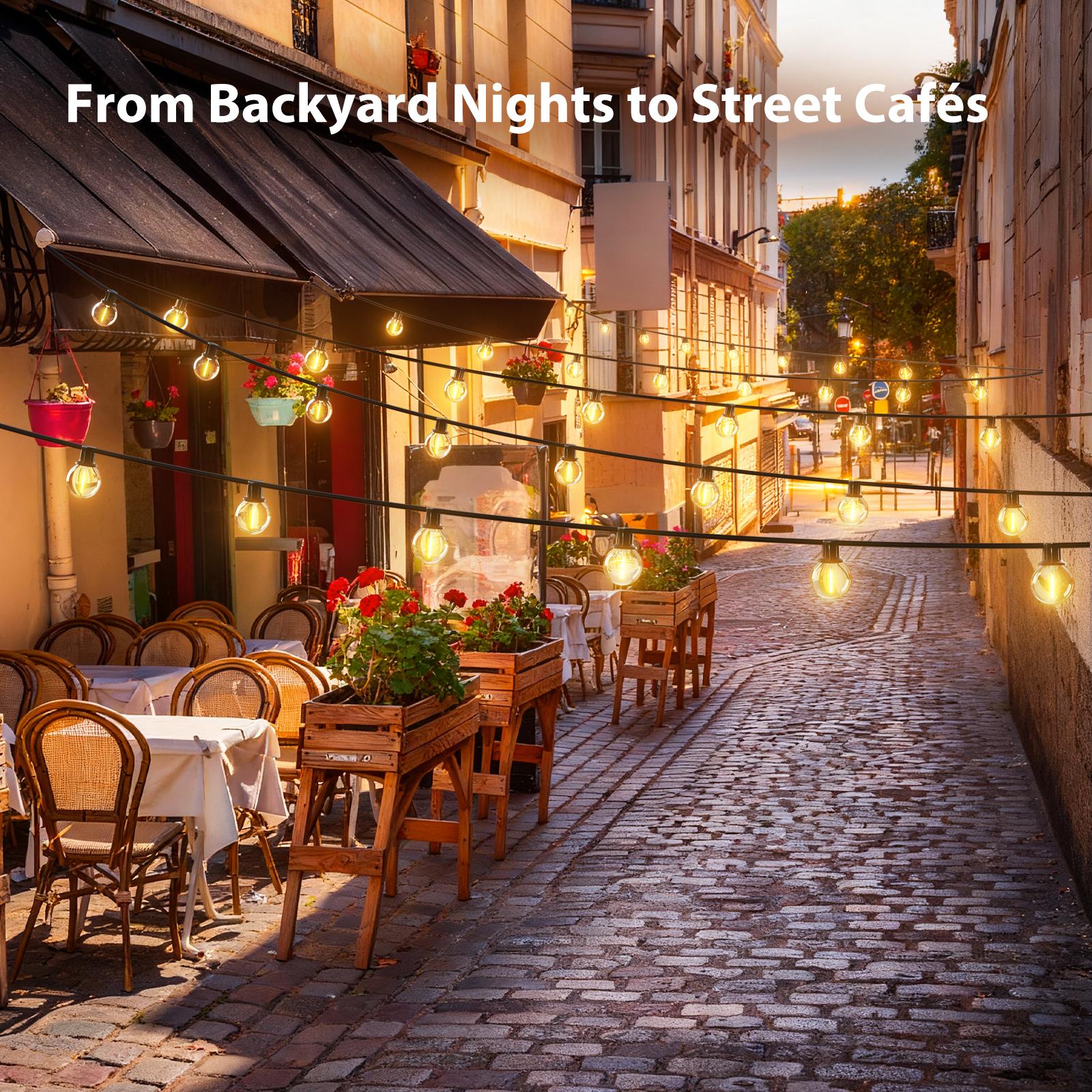 Outdoor String Lights Patio Lights, Shatterproof G40 Vintage Edison Bulbs, Outside Hanging Light Waterproof for Porch, Deck, Garden, Dimmable 2700K, for Yard Camping Gazebo Porch Balcony, Home Decor, Halloween Decorations, Christmas Decor