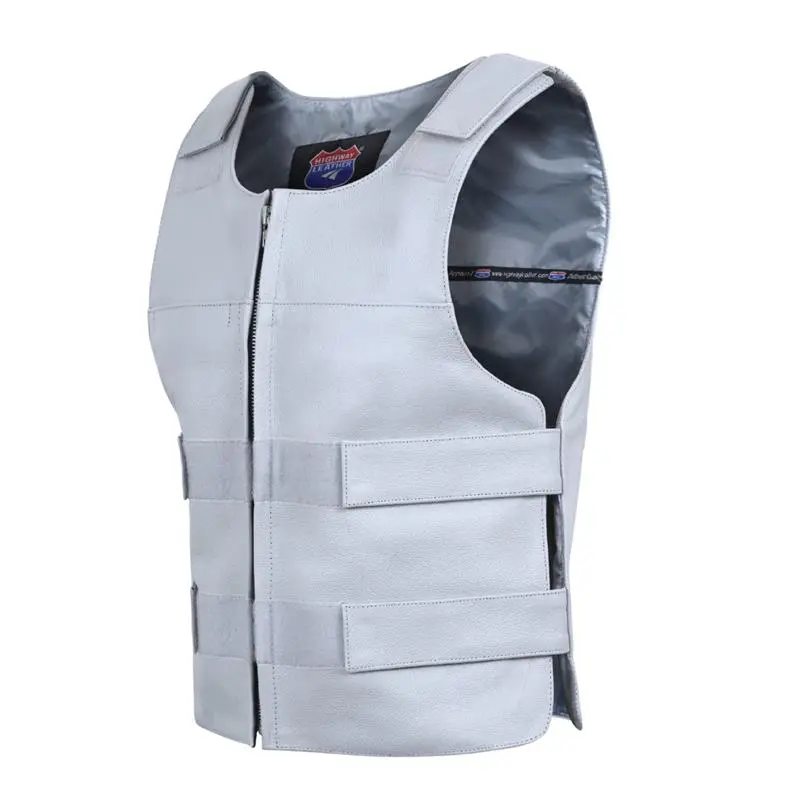 HIGHWAY LEATHER Men's Gray Motorcycle Vest in Soft Flexible Leather, Biker Style with Zip Closure & Adjustable Straps for Layering Fit, 4Xl, 5Xl, Real Soft Leather, Multi-Size
