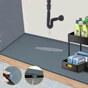 Under Sink Mat Protector, Silicone Under Sink Mats Waterproof 34"x22" for Kitchen Bathroom Cabinets Tray, Gray