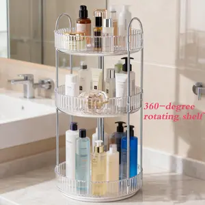 Rotary Storage Rack Dresser Jewelry Finishing Rack 360-degree Rotating Shelf PET Material Metal Support for Bedroom Light Luxury Makeup Perfume Organizer Vanity Shelf Slot Brush Holder Cosmetic Display trinket trade box storage organization
