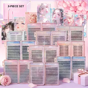 3 Pcs Self-Adhesive Lashes Set, Natural Thin Fluffy Reusable Anime False Lashes, No Glue Needed, Large Pack for Cosplay, Daily Use and Makeup, DIY Lash Kit