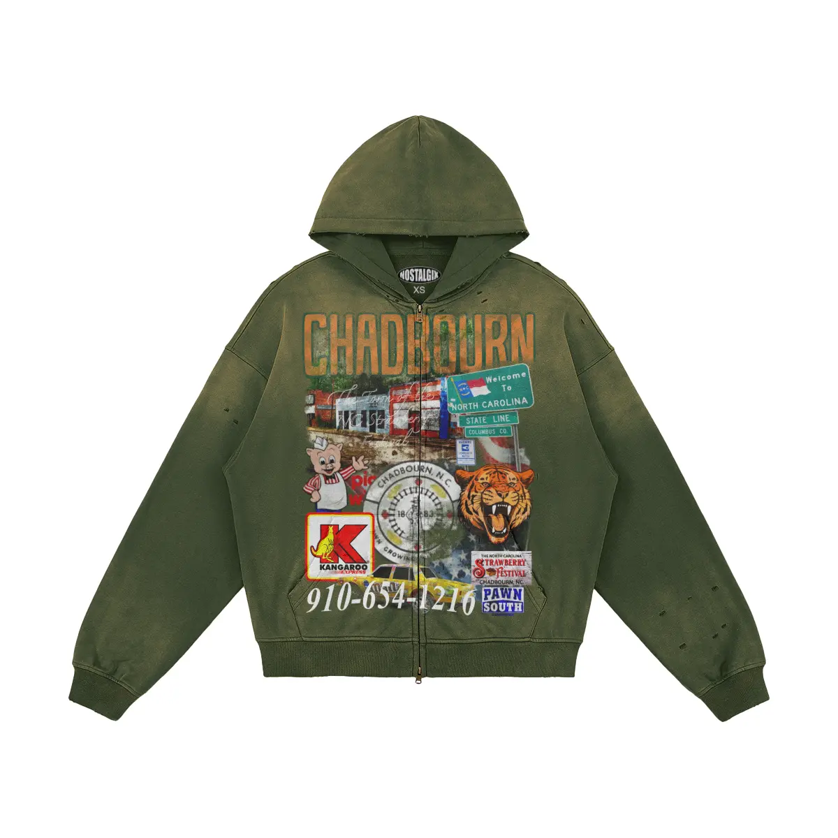 Chadbourn NC ZIPUP Oversized Full-zip Jacket with Drop Shoulders & Kangaroo Pockets 100% Cotton Washed Effect Distressed Details Menswear Sweatshirt