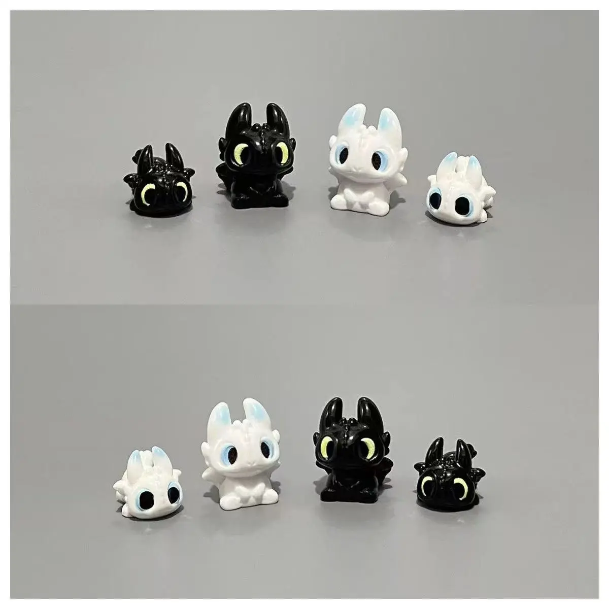 Cute Toothless & Light Fury Mini Figurine Set, Cartoon Desktop Ornaments DIY Accessories Healing Small Dolls