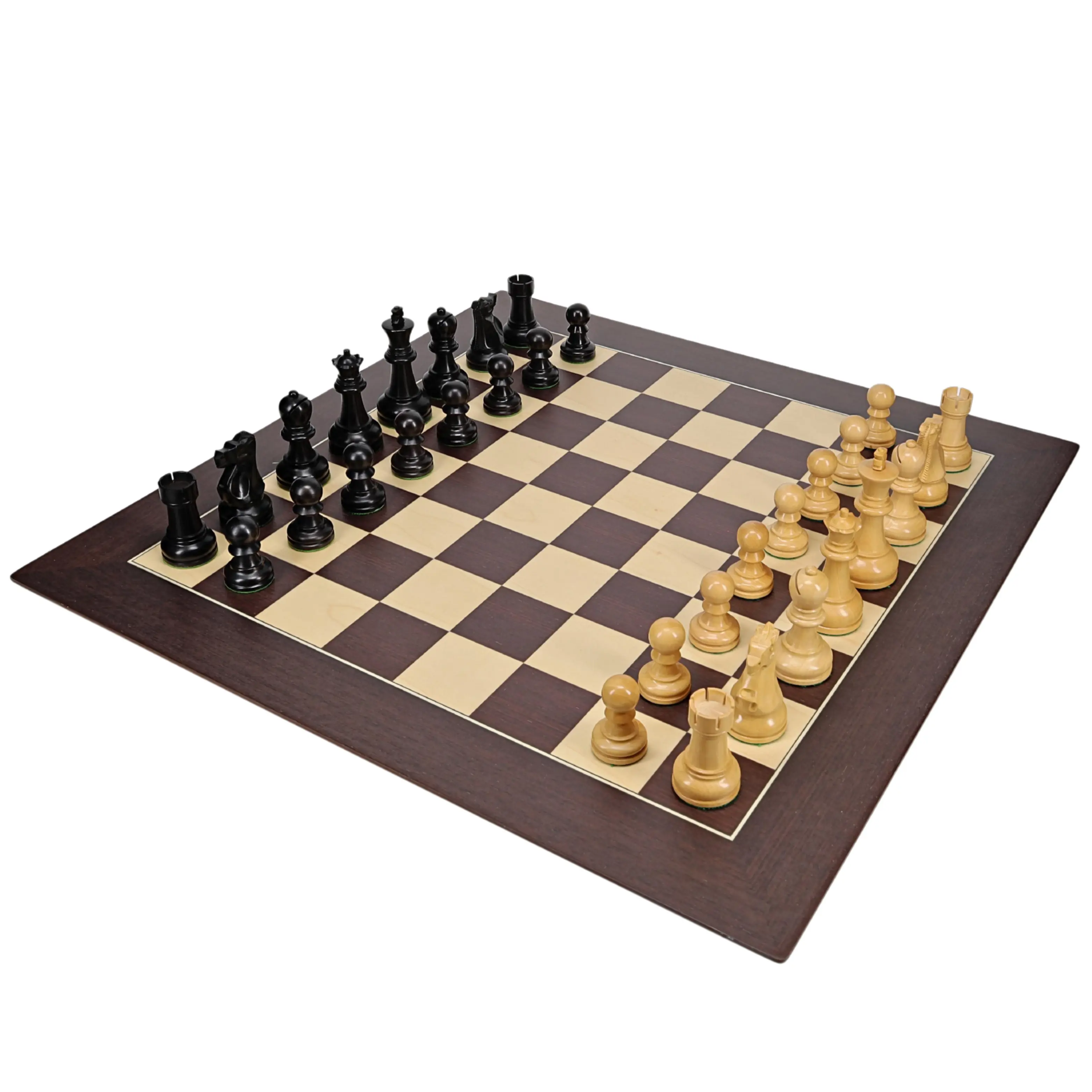 Bobby Fischer Ultimate Chess Set - Luxury Black Stained Pieces with Wenge Wood Board w/ Beveled Edge, 21 inch