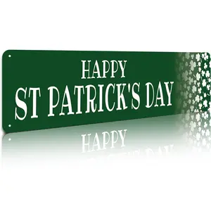 16x4 Inch Green Shamrock Aluminium Metal Sign - Happy St. Patrick's Day Retro Wall Decor for Home Bar, Restaurant - Gift for Irish Enthusiasts