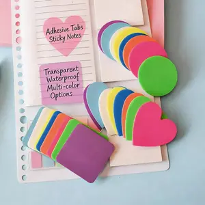 PET Transparent Sticky Notes Pad, Adhesive Tabs, Portable Waterproof Heart Round Square Memo Stickers, Tearable N Times Office Reminder Paper