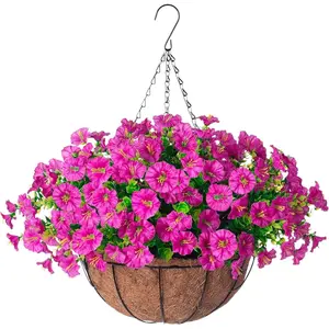 19.49-inch artificial hanging flower basket, Artificial hanging baskets, for outdoor spring decoration. The artificial silk simulates real silk, UV-resistant. Suitable for home porch, balcony, garden decoration